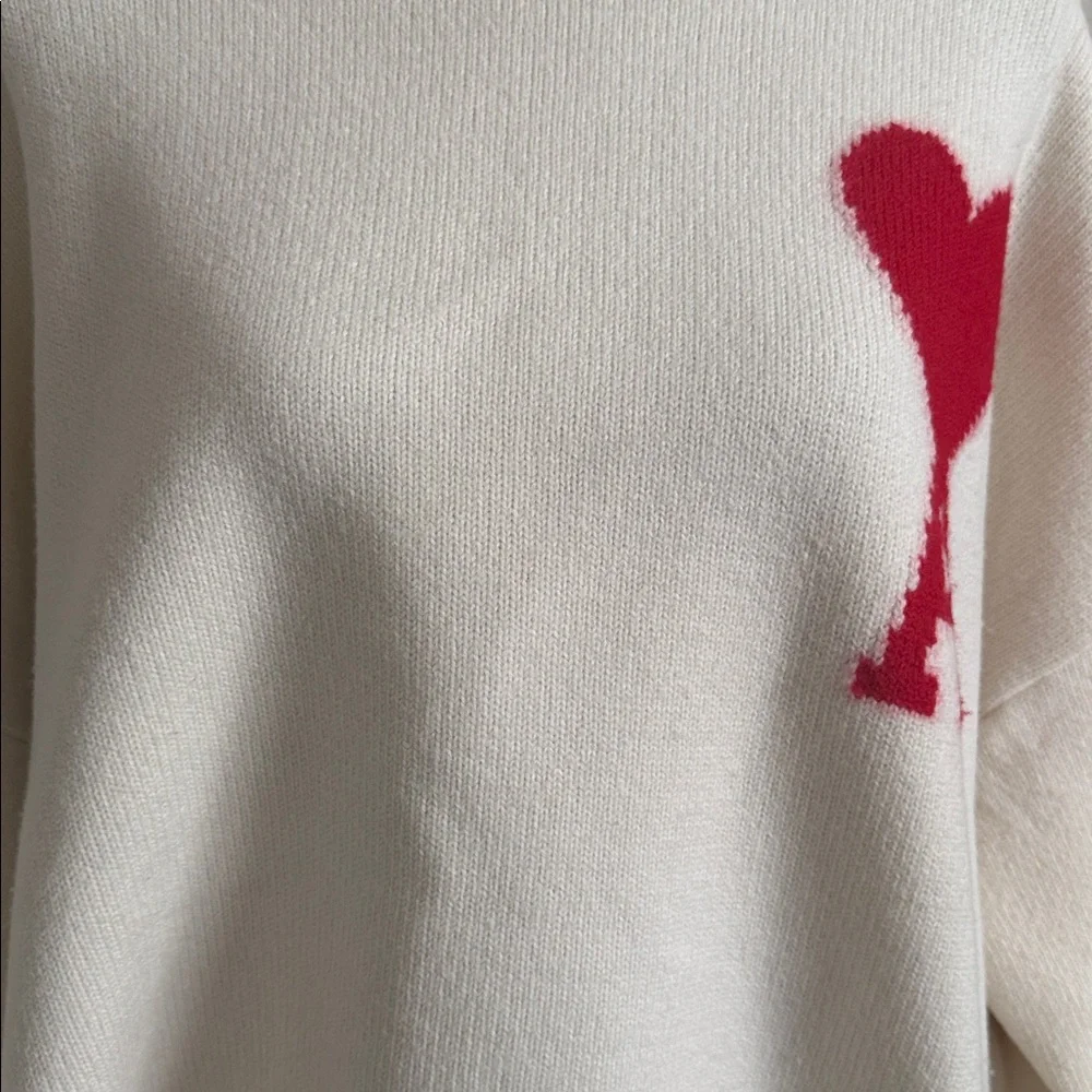 Ami Alexandre Mattiussi Cream Sweater with Red Heart - Picture 8 of 11